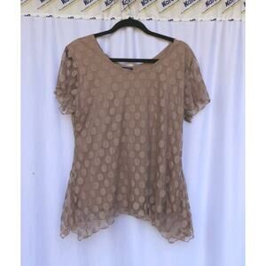 Shannon Ford New York Top Womens 1X Tan Polka Dot Sheer Lined